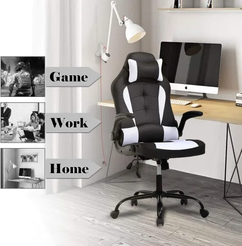 Vista 2 de Silla de juegos, silla ergonómica de escritorio para computadora, respaldo alto, silla de oficina, soporte lumbar de masaje, cómoda silla