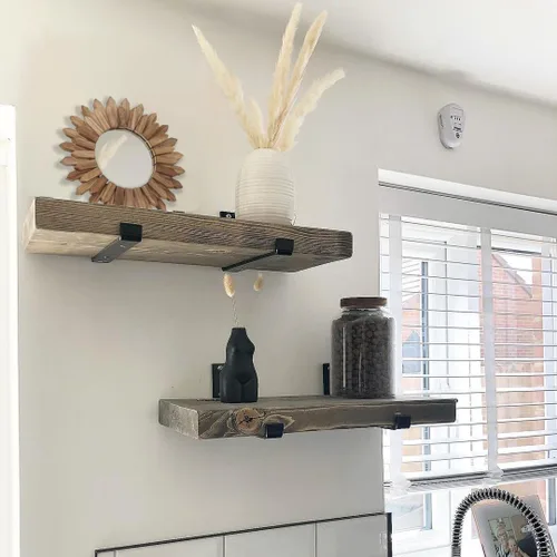 Vista 9 de LOSOUR Decoración de pared de 12 pulgadas, espejo redondo rústico de madera, espejo bohemio con explosión de sol, decoración bohemia para el hogar