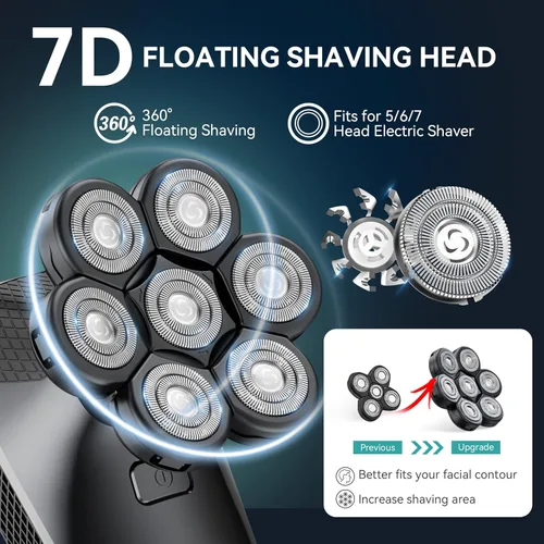 Vista 5 de Cabezales de repuesto de cuchilla 7D, cabezal de repuesto para afeitadora eléctrica, 7 cabezales para hombres calvos, compatible con muchos modelos