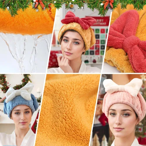 Vista 4 de Toalla de pelo súper absorbente para cabello mojado, toallas de microfibra para el cabello para mujeres, toallas de pelo grueso de secado rápido