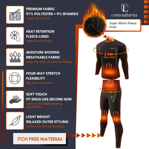 Vista 8 de CL convallaria Thermal Underwear Long Johns Set Mens Winter Hunting Gear Sport Base Layer Bottom Top XS-4XL