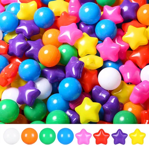 Vista 25 de Pelotas de corral de estrellas TRENDPLAY para niños pequeños - 50, 100, 200 unidades, pelotas de estrella de diferentes formas, pelotas de plástico
