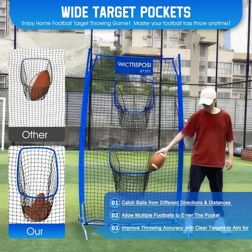 Vista 5 de Football Throwing Net, Upgrade Heavy Duty Metal Frame Quarterback Training Equipment Throwing Machine with 1-4 Targets, Easy Setup Football Target