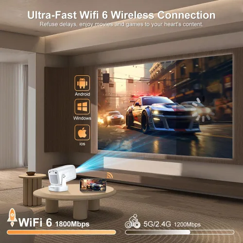 Vista 7 de [Enfoque automático] Mini proyector nativo de 1080P con WiFi y Bluetooth 5.4, proyector inteligente 4K, aplicaciones integradas, Keystone