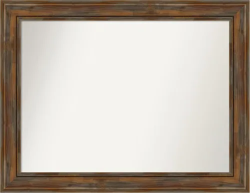 Vista 134 de Amanti Art Espejo de baño marrón para sobre fregadero, 26 x 26 pulgadas, espejo de tocador cuadrado marrón rústico Alexandria, marco de madera