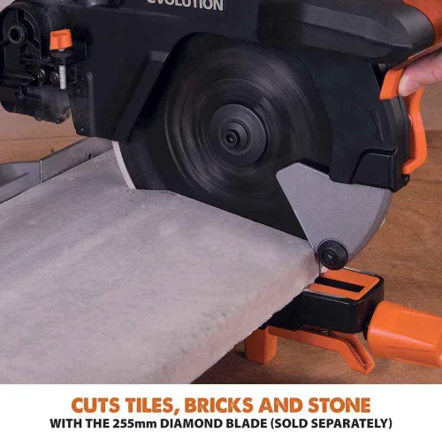 Vista 18 de Evolution Power Tools R255SMS - Sierra ingletadora deslizante de 10 pulgadas, multimaterial, multiusos, corta metal, plástico, madera y más