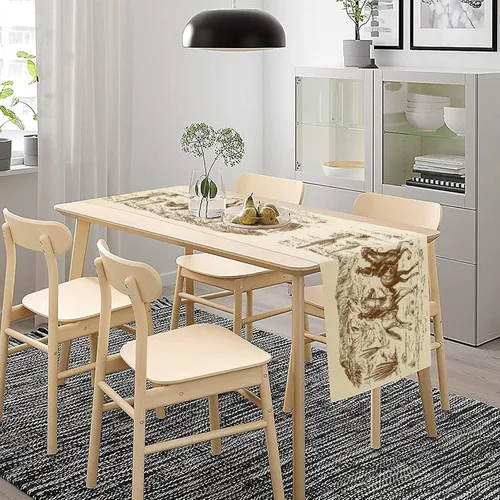 Vista 7 de Camino de mesa de lino de algodón, cuchillo de cocina occidental, tenedor, colección de mesa rectangular, desierto salvaje oeste americano