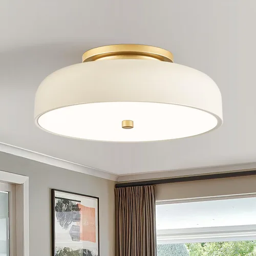 Vista 11 de Lámpara de Techo LED Regulable, 2700K-6000K 5CCT Moderna de Mediados de Siglo Montaje Semi Empotrado de Techo, Lámpara de Techo Blanca Cerca