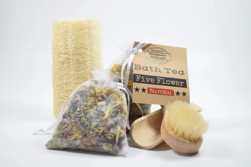 Vista 4 de Five Flower Bath Tea Bag - Tub Tea, Floral Bath Soak, Relaxation Body Soak Elder Flowers, Rose, Lavender, Chamomile, Calendula, Epsom Salt
