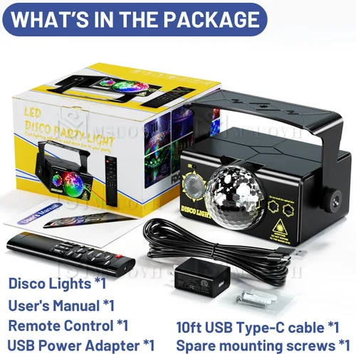 Vista 6 de Luces de Fiesta Luz de Discoteca, Bola de Discoteca Luz Estroboscópica Activada por Sonido e Iluminación de DJ con Control Remoto - Luces Rave