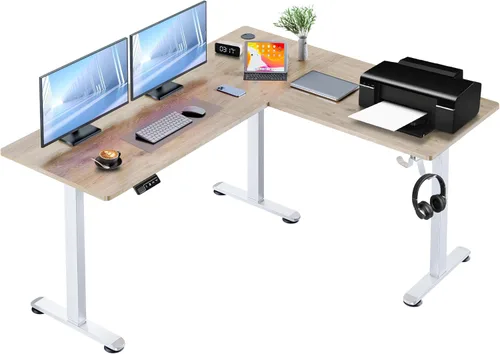 Vista 14 de 63” L Shaped Standing Desk with Charging Station,Supports Left and Right Swapping,Electric Height Adjustable Corner Stand Up Desk.Free Hook