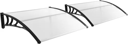 Vista 11 de Tangkula Paquete de 2 toldos para ventana de 40 x 40 pulgadas, toldo moderno de policarbonato para puerta superior con hoja hueca para protección