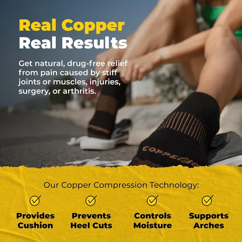Vista 2 de CopperJoint - Calcetines de compresión de cobre para hombres y mujeres, calcetines de compresión de tobillo que absorben la humedad