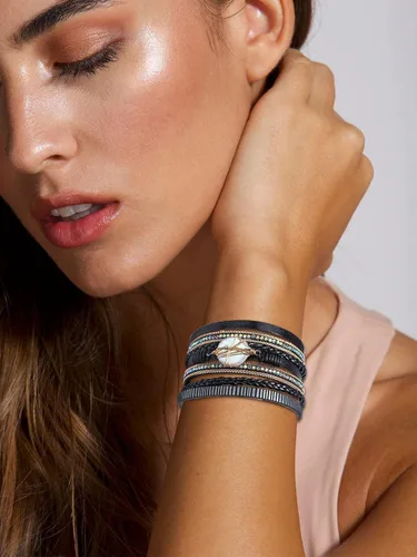 Vista 2 de Long tiantian Pulseras de cuero para mujer, pulseras bohemias, pulseras de cuero para mujer, pulseras apilables de varias capas, joyería occidental