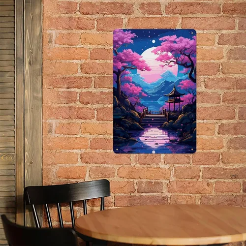 Vista 6 de Metal Tin Sign 12 X 8 Inch - Synthwave Garden Pixel Art - Poster Metal Plaque, For Cafe, Bar, Home Wall Decor