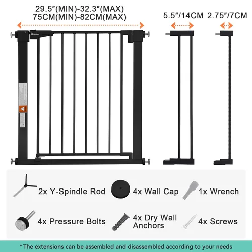 Vista 6 de COMOMY - Puerta de bebé de 76 cm de alto para escaleras y umbrales, se ajusta a aberturas de 75 cm a 103 cm de ancho, puerta para perros de cierre