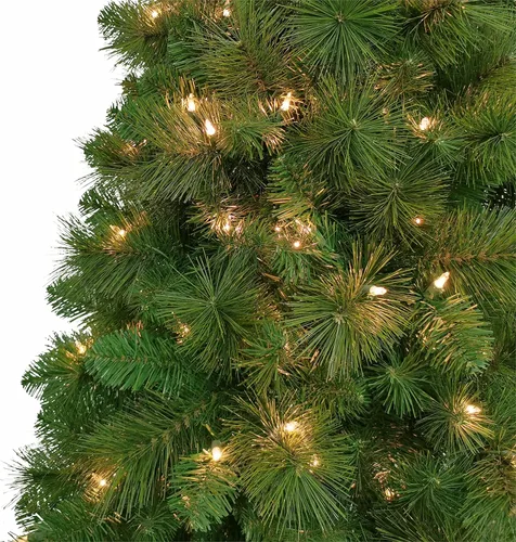 Vista 3 de Medio árbol de pared preiluminado de 6.5 pies, 437 puntas, 150 luces incandescentes transparentes UL