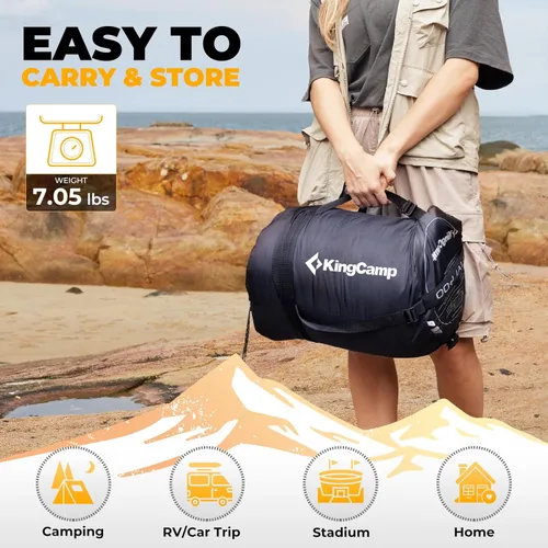 Vista 9 de KingCamp 3-in-1 Sleeping Bag for Adults Cold & Warm Weather, XL Size for Big & Tall Individuals, Waterproof, Flannel Lining, Extra Length-Ideal for