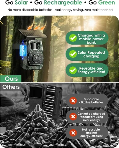 Vista 2 de Cámara de Rastreo Solar WiFi Bluetooth - Cámaras de Caza con Visión Nocturna, Sensor de Movimiento, Impermeable, Cámara de Ciervos Recargable
