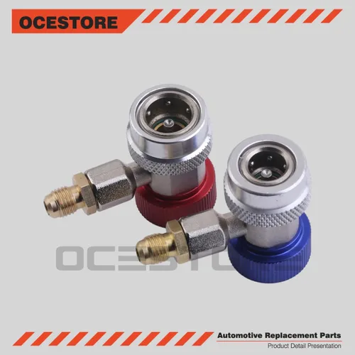 Vista 2 de OCESTORE Ajustable para conector de acoplador rápido R134A, kit de conversión de manguera de manómetro de freón SAE HVAC de 1/4 pulgadas SAE HVAC
