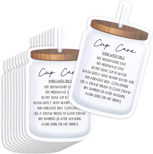 Vista 10 de Sureio 200 Piezas Tarjetas para Vasos Tumbler, Tarjetas de Instrucciones de Cuidado de Tazas, Tarjetas de Cuidado de Vasos, Inserto de Taza