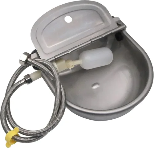 304 Stainless Steel Automatic Livestock Waterer with Float Valve and 39 inch Water Hose(one end 3/4''), Automatic Animal Water Bowl for