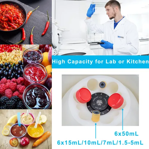 Vista 5 de ONiLAB Centrífuga de laboratorio de sobremesa 6x50mL, 6X 15mL/10mL/7mL/1.5-5ml, Centrífuga de laboratorio digital de escritorio, Temporizador