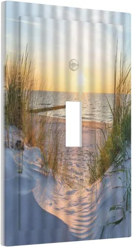Vista 51 de Placa de pared de 1 cuadrilla, diseño de playa, océano, amanecer, mar, atardecer, cubierta de interruptor de luz en blanco, decorativo, sin