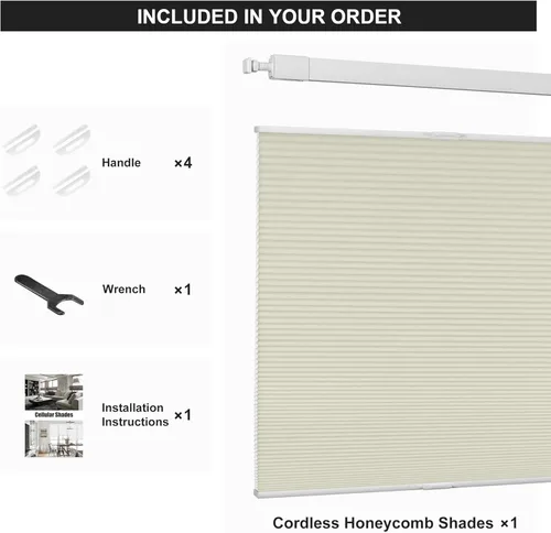 Vista 6 de Boolegon Persianas celulares sin herramientas, sin taladro, modernas, de arriba hacia arriba, sin cordón, filtran la luz, persianas de panal