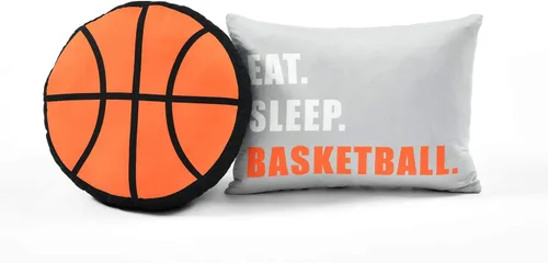 Vista 6 de Lush Decor Juego de edredón reversible de juego de baloncesto, juego de 4 piezas, individual, negro y naranja, juego de ropa de cama suave