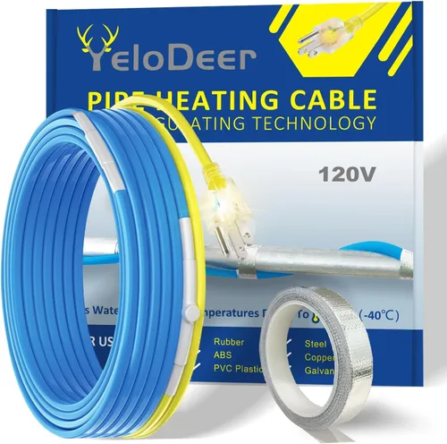 Cinta de calor de 6 pies para protección contra congelación de tuberías de agua, YeloDeer con traza de calor autorregulable con termostato, cable de