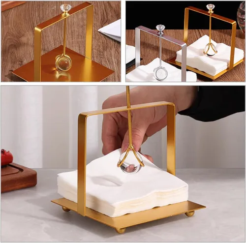 Vista 4 de Metal Napkin Stand Decorative Tissue Dispenser with Weight, Gold Square Desktop Napkin Holder for Restaurant, Bar, and Home Table Organizer