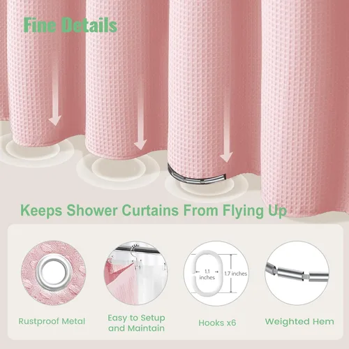 Vista 364 de Cortina de ducha de tela Dynamene verde oscuro - Cortinas de baño de tela de nido de abeja texturizadas resistentes, juego de cortinas de baño