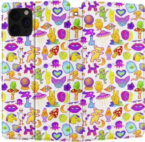 Vista 7 de Funda tipo cartera de repuesto para Apple iPhone 12 Mini 11 Pro Max Xr Xs 10 X 8 Plus 7 6S SE Flip Card Holder Cool Hippie Crazy Cover Magnetic PU