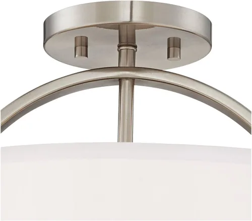 Vista 6 de Possini Euro Design Halsted - Moderna lámpara de techo semiempotrada de 15 pulgadas de ancho, níquel cepillado plateado y blanco, pantalla de tambor