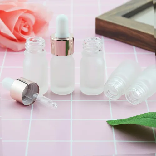 Vista 5 de 10 botellas cuentagotas de vidrio esmerilado blanco de 1/6 oz (0.2 fl oz), perfume, aromaterapia, cosméticos, aceites esenciales, muestra de mini