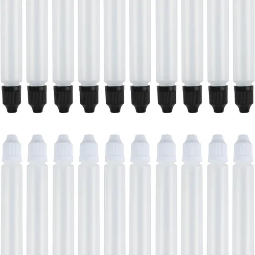 Vista 2 de 20pcs 1.0 fl oz blanco y negro largo gotero botella con tapa a prueba de niños con punta fina larga plástico LDPE