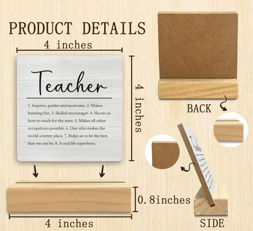 Vista 6 de QASHWEY Letrero de madera para decoración de escritorio con definición de maestro, regalos de agradecimiento para profesores, placa de madera