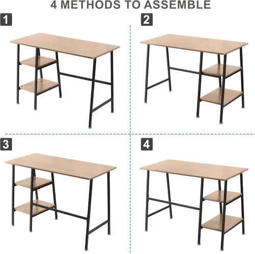 Vista 27 de VECELO Escritorio de 43 pulgadas para computadora en casa y oficina, escritorio moderno y simple con almacenamiento para dormitorio, mesa simple