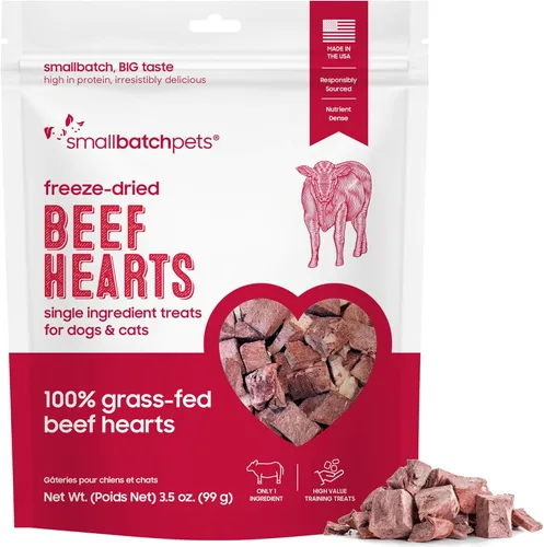 smallbatch Pets Premium - Golosinas de corazón de res liofilizadas para perros y gatos, 3.5 onzas, fabricadas y obtenidas en los Estados Unidos, un