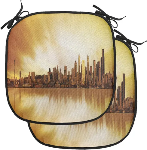 Vista 32 de Lunarable American Chair Cushion Pad, Massachusetts Flagg Holds a Bow and Pointing Downward Arrow, Seat Padding for Kitchen & Patio with Anti-Slip