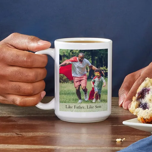 Vista 2 de Let's Make Memories Taza de fotos personalizada con mensaje, 11 onzas, mango negro, para él