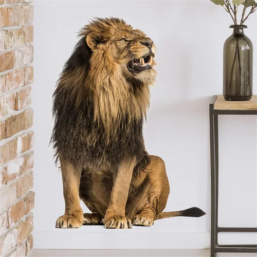 Vista 4 de Calcomanías de pared de león feroz, calcomanías de pared realistas de animales salvajes, vinilo extraíble para sala de estar, dormitorio, sofá, TV