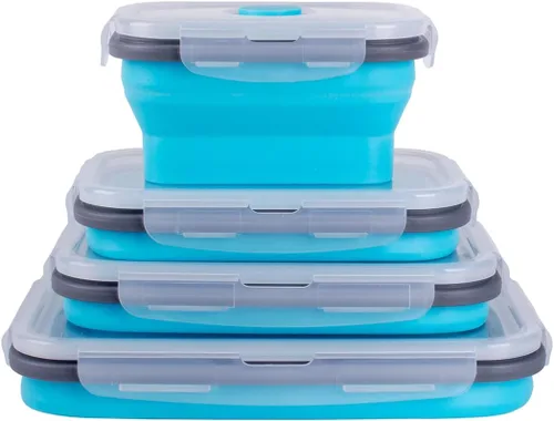 Vista 10 de Recipientes plegables de almacenamiento de alimentos con tapa hermética, 11.8 oz, juego de 4 recipientes pequeños de silicona apilables