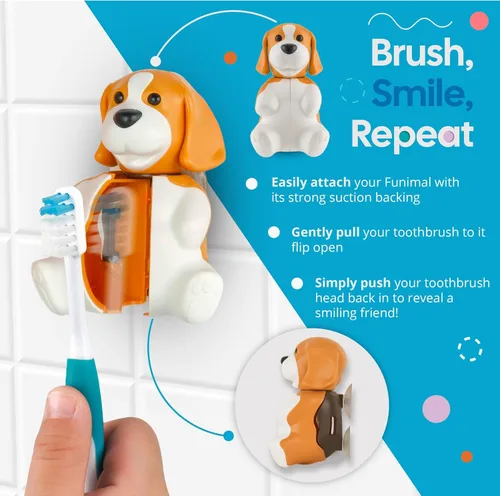 Vista 3 de Flipper Fun Animal Dog - Funda para cepillo de dientes para niños con tapa, soportes para cepillos de dientes para baños - Soporte para cepillos