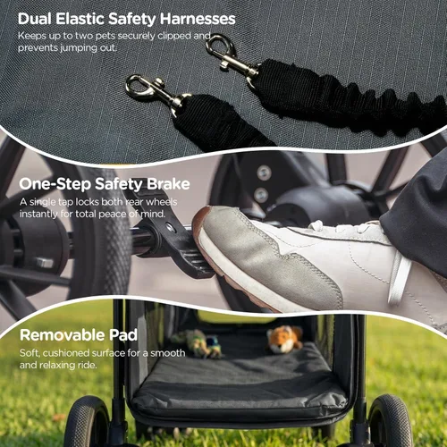 Vista 9 de CANINE CANYON Scout - Cochecito para mascotas, diseño de 4 ruedas para perros pequeños/medianos, plegable con un botón, ventanas y persianas