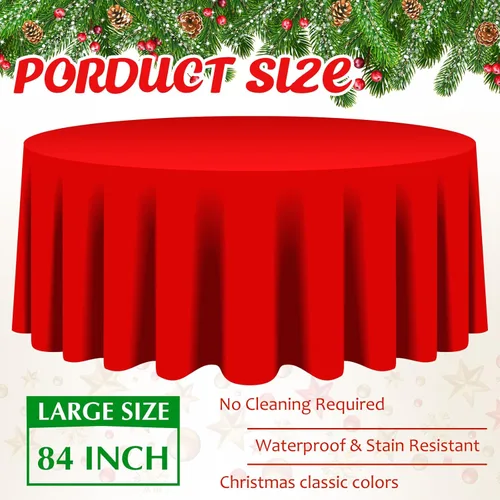 Vista 3 de Amylove 12 manteles de plástico navideños de 84 pulgadas, redondos, desechables, de plástico, impermeables, decorativos, para fiestas, decoración