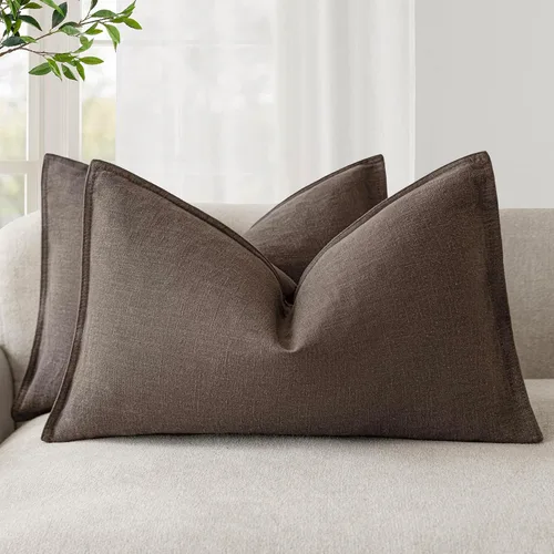 Vista 27 de Foindtower Paquete de 2 fundas de almohada decorativas de lino y liso, funda de cojín decorativa suave, estilo bohemio campestre para silla, sofá