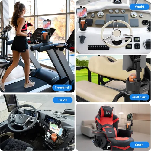 Vista 8 de OHLPRO Soporte para tablet para camión, soporte ajustable de rotación de 360° para iPad para automóvil con soporte para bebidas, compatible con iPad