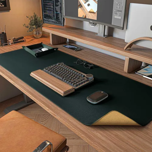 Vista 14 de DAWNTREES - Tapete de escritorio a doble cara, almohadilla de escritorio de cuero, negro 35.5"x17", protector de escritorio de corcho